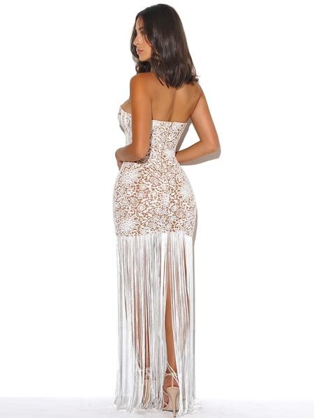 Become The One White Lace Long Fringed Dress