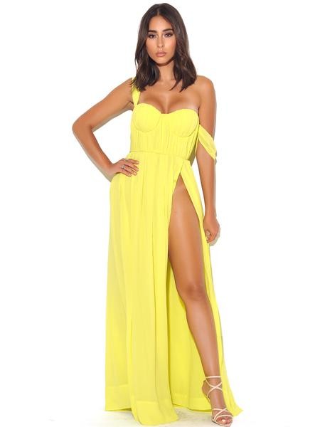 Paradise High Slit Yellow Chiffon Maxi Dress