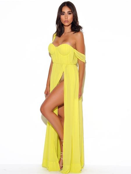 Paradise High Slit Yellow Chiffon Maxi Dress