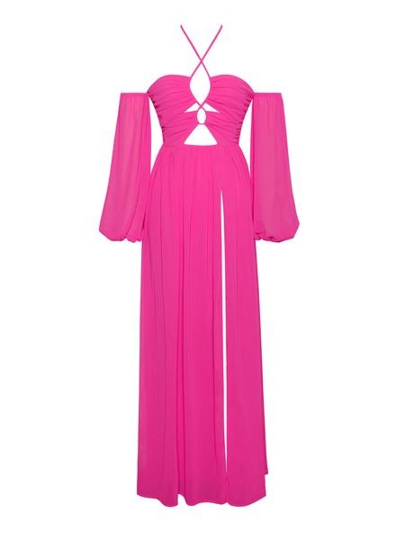 Once An Angel Hot Pink Slit Chiffon Maxi Dress