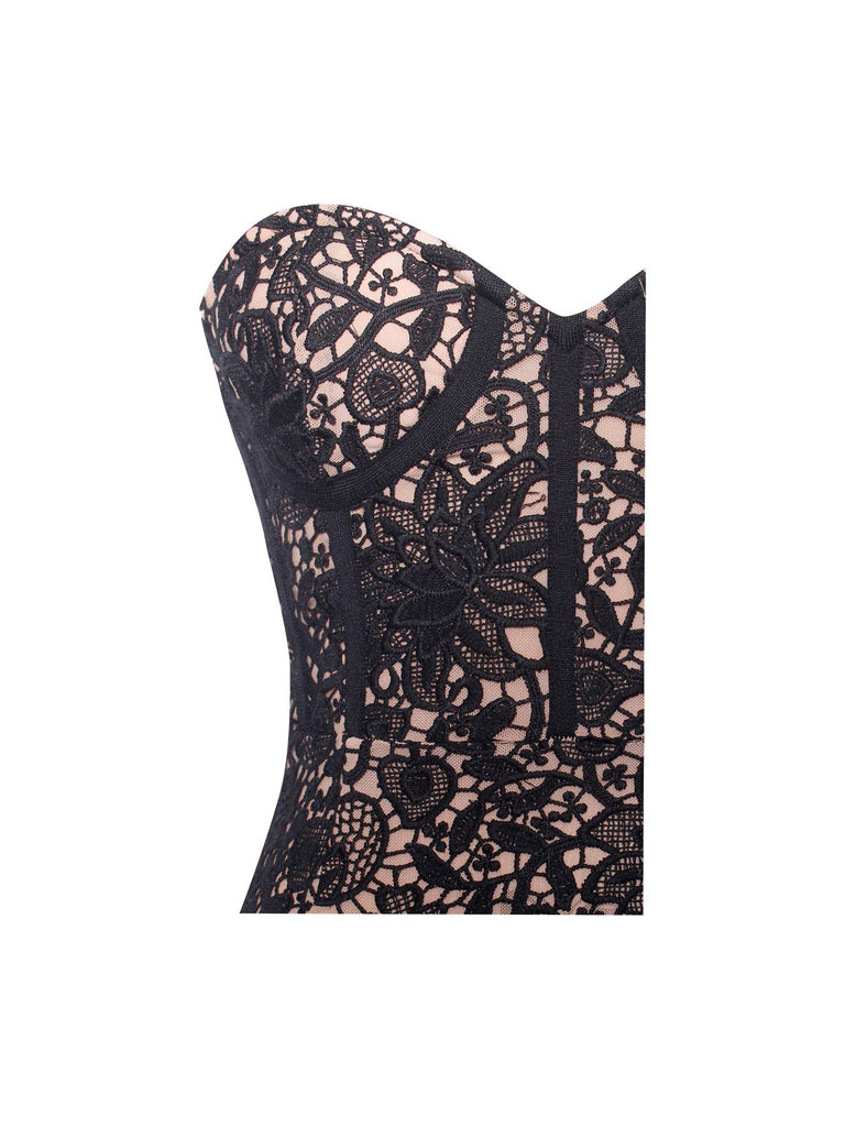 Become The One Black Lace Fringed Strapless Dress