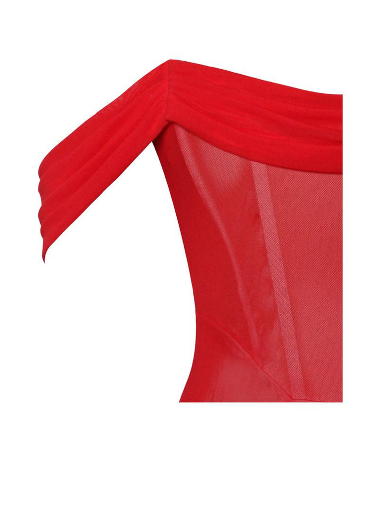 Weslee Red Off Shoulder Mesh Corset Dress