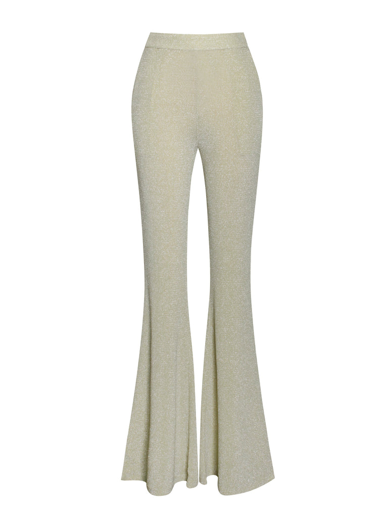 Xandra Pale Yellow Glitter Draping Long Sleeve Top + Xiara Pale Yellow Glitter Flare Trousers