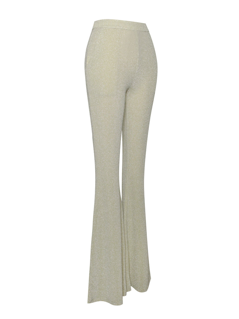 Xandra Pale Yellow Glitter Draping Long Sleeve Top + Xiara Pale Yellow Glitter Flare Trousers