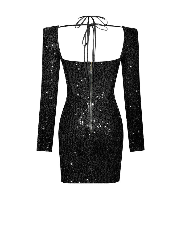 Melina Black Long Sleeve Sequin Dress