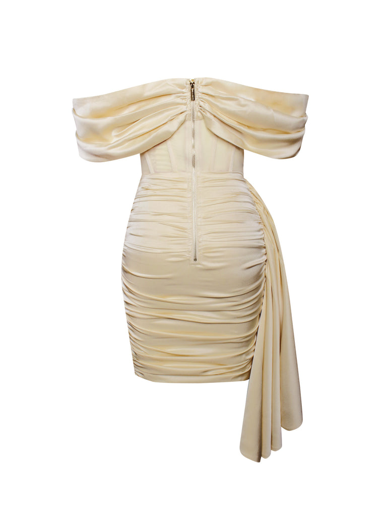 Kendal Butter Satin Off Shoulder Corset Dress