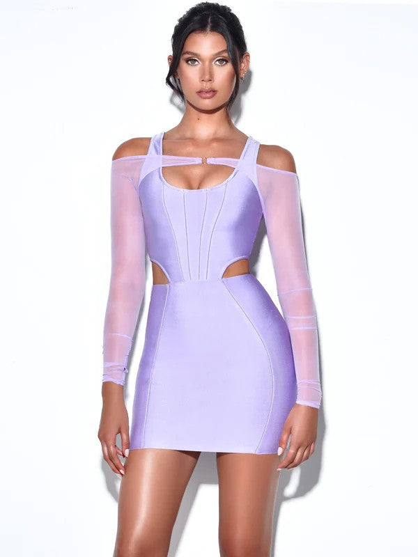Ohanna Lavender Mesh Sleeve Bandage Dress