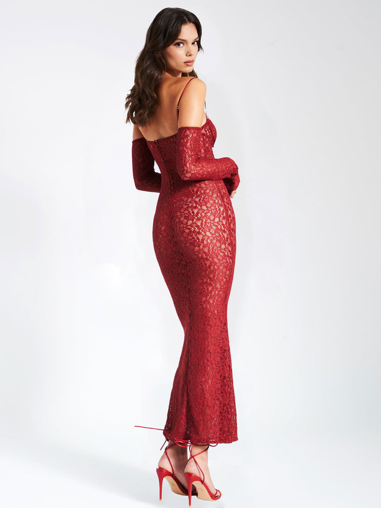 Udaya Burgundy Lace Long Sleeve Maxi Dress
