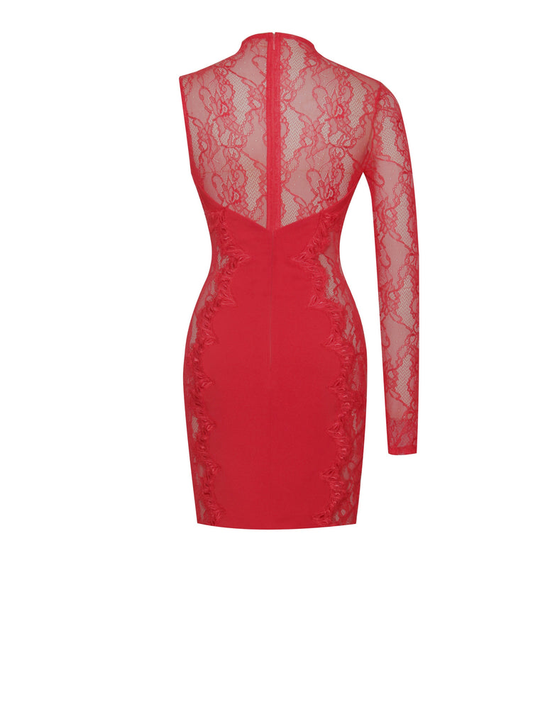 Xenia Red Lace Sleeve Mini Dress