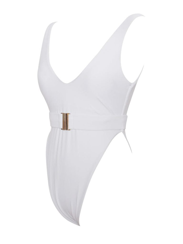 Ayla White Thong Swimsuit with Belt