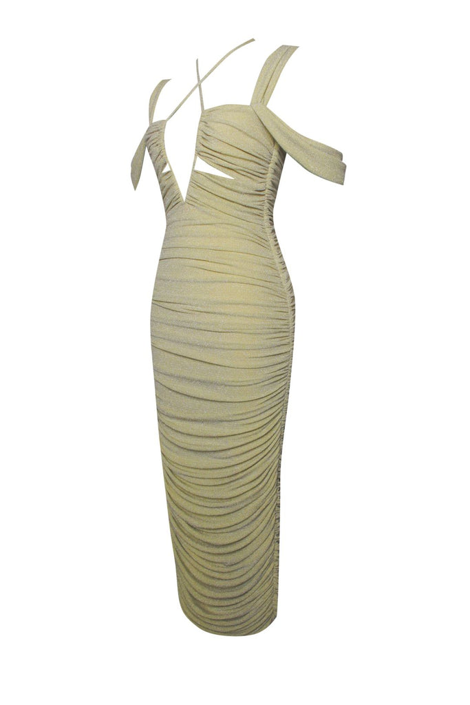Yakira Pale Yellow Strap Lace Up Jersey Dress