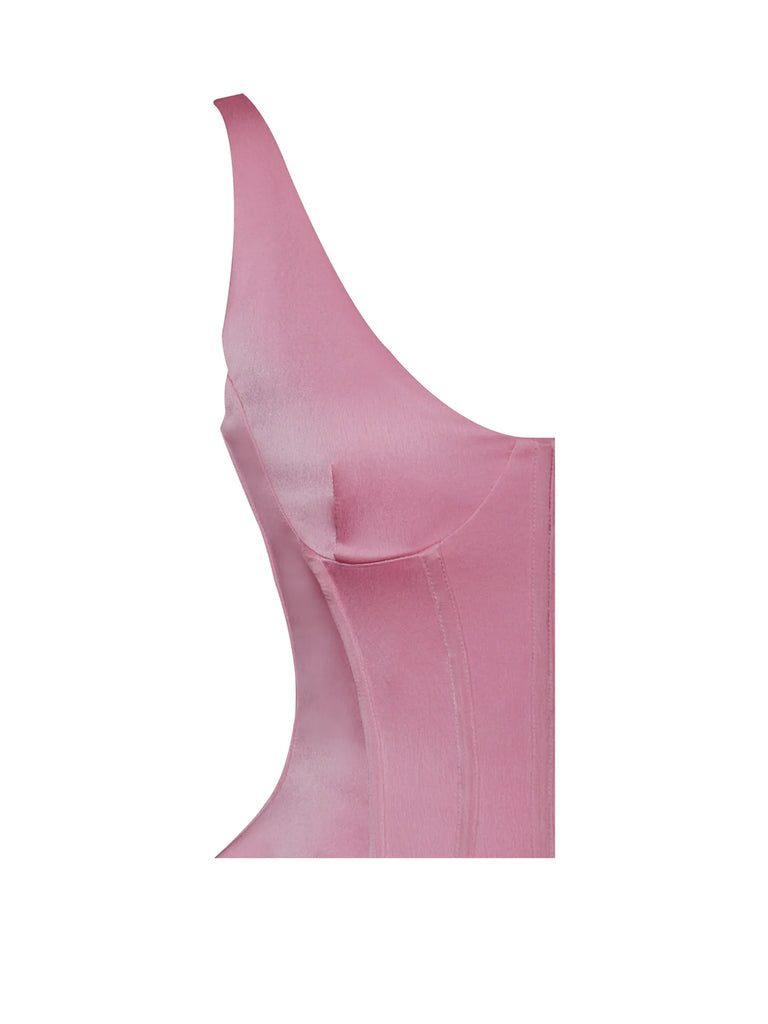 Juliana Pink Satin Corset Sequin Maxi Dress