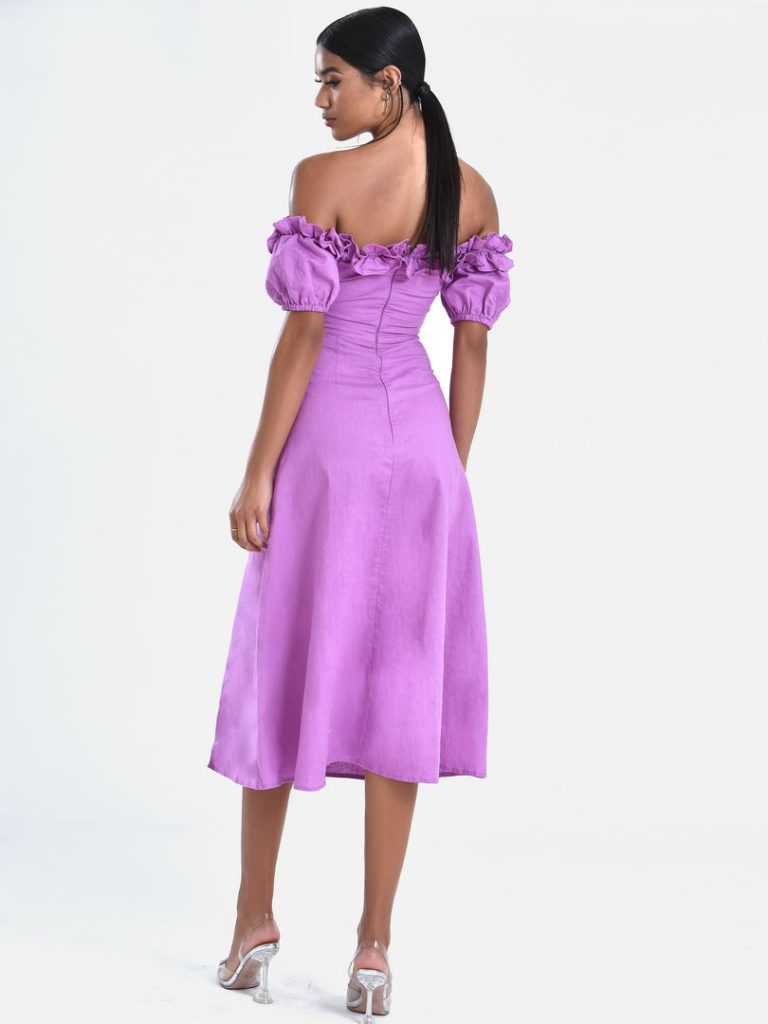Quinley Lilac Off Shoulder Linen Midi Dress