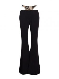 Gia Black Lace Corset Cropped Top & Gabrielle Black Lace Cutout Flare Pants