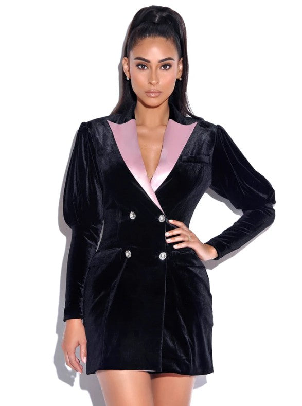 Quenta Puff Sleeve Velvet Blazer Dress