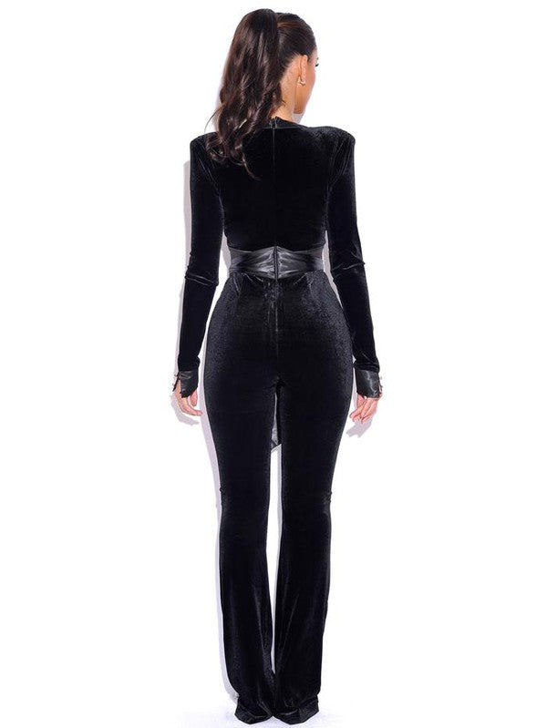 Glorious Black Long Sleeve Velvet Jumpsuit