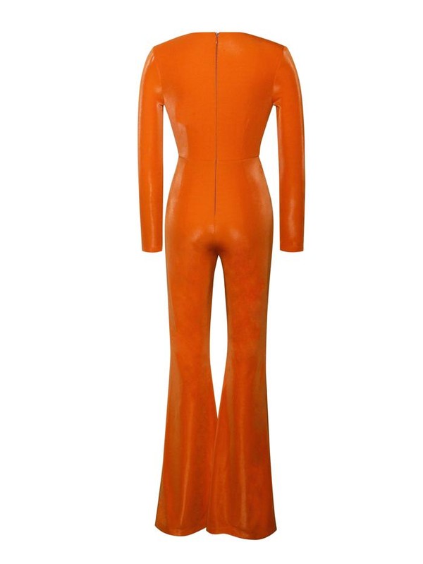 Cold Fire Orange Flared Legs Long Sleeve Jumpsuit