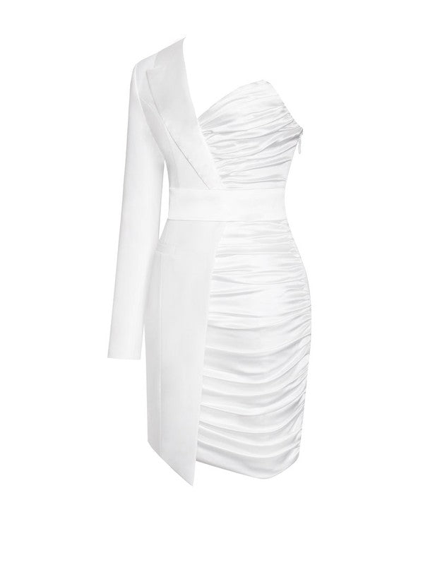Olva White One Sleeve Crepe Blazer and Satin Dress