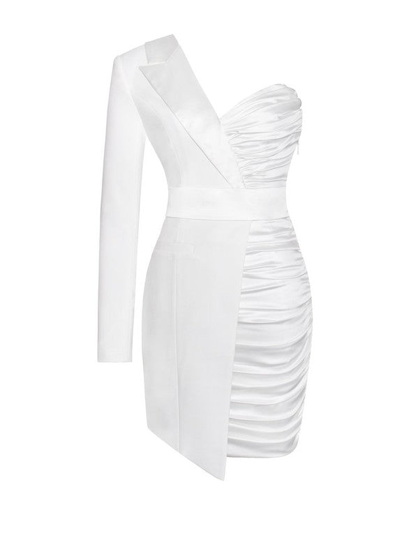 Olva White One Sleeve Crepe Blazer and Satin Dress