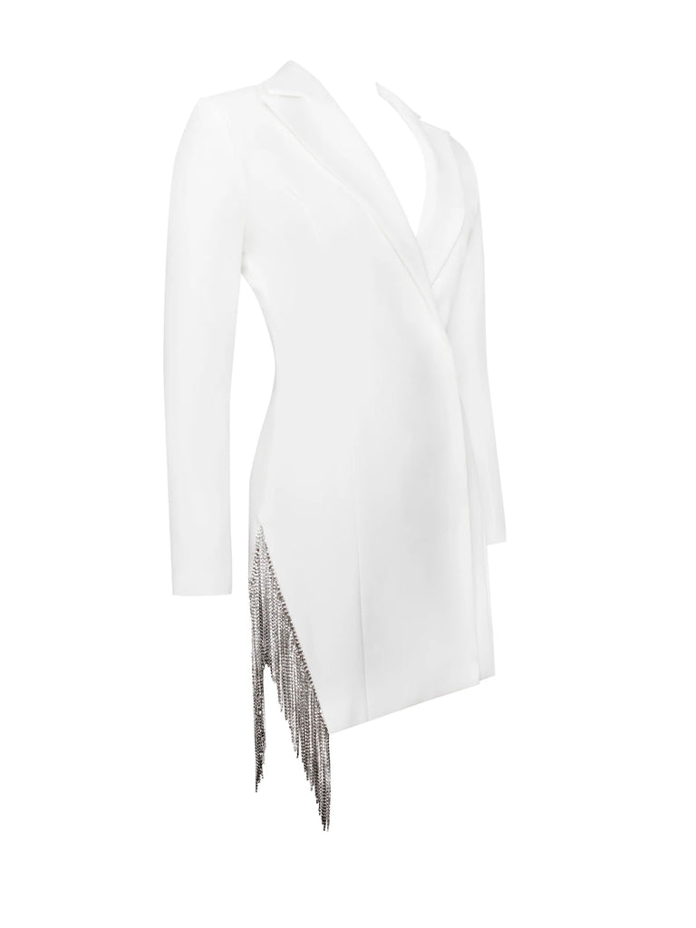 Freya White Crystal Fringe Blazer Dress