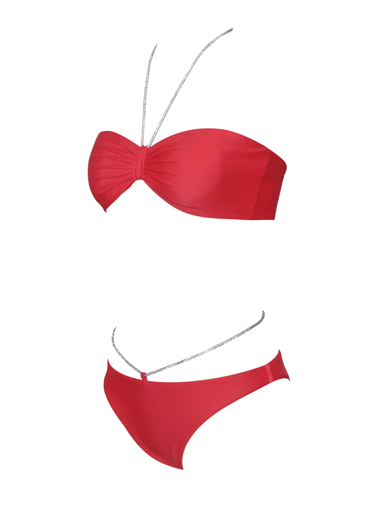 Nola Red Crystal String Bikini Set