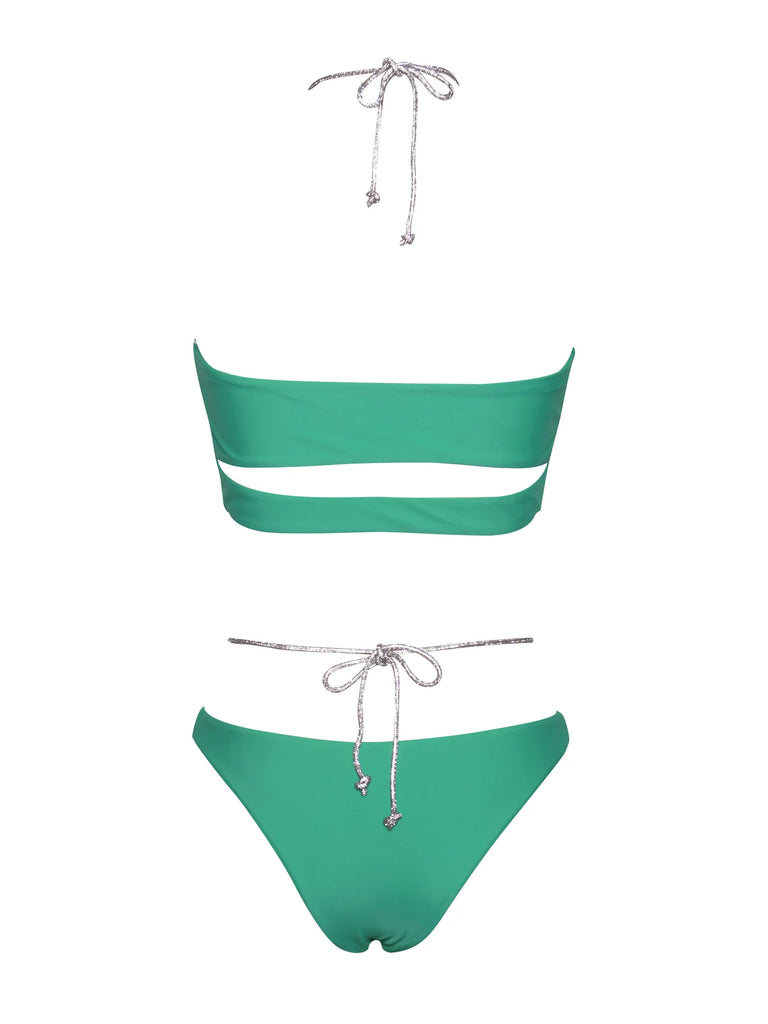 Danica Green Crystal String Lace Up Bikini Set