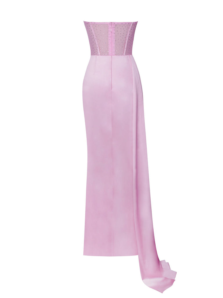 Holly Pink Crystallized Corset High Slit Satin Gown