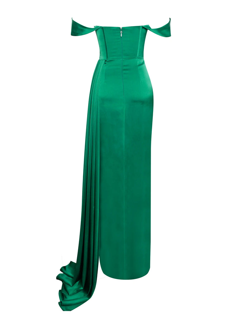 Zayda Green High Slit Corset Satin Gown
