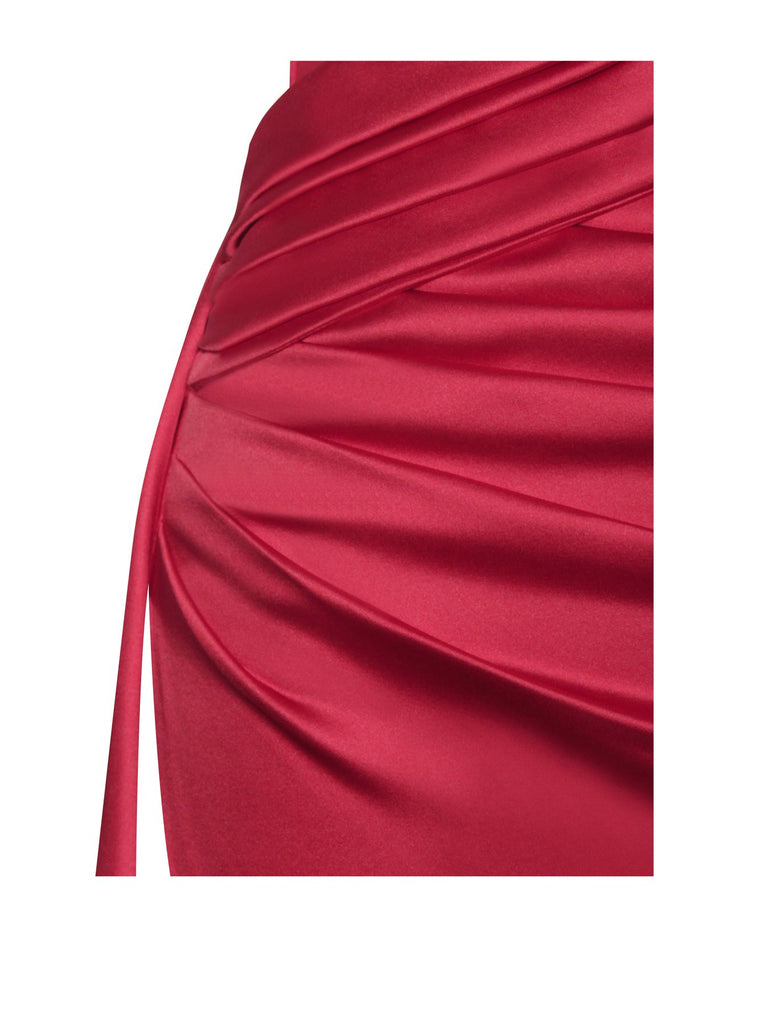 Holly Red Crystallized Corset High Slit Satin Gown