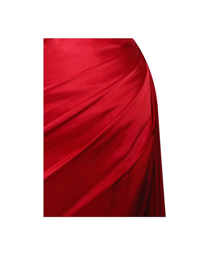 Zayda Red High Slit Corset Satin Gown