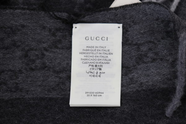 Gucci Dark Grey Cashmere & Wool Paneled GG Logo Scarf