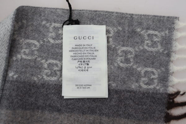 Gucci Lead Grey Cashmere & Wool Paneled GG Logo Scarf