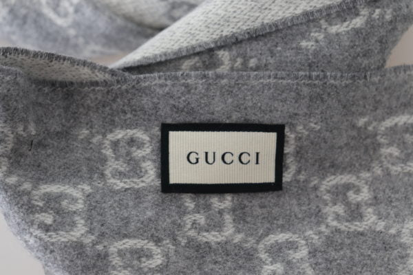 Gucci Lead Grey Cashmere & Wool Paneled GG Logo Scarf