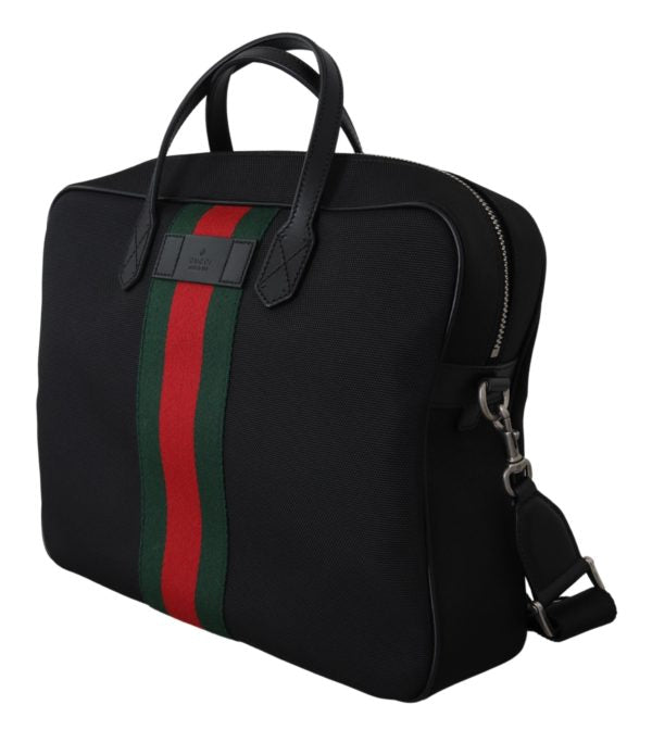 Gucci Black Canvas Nylon Web Slim Briefcase
