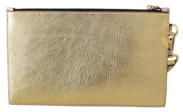 VERSACE Bronze Leather Zip Small Pouch Bag