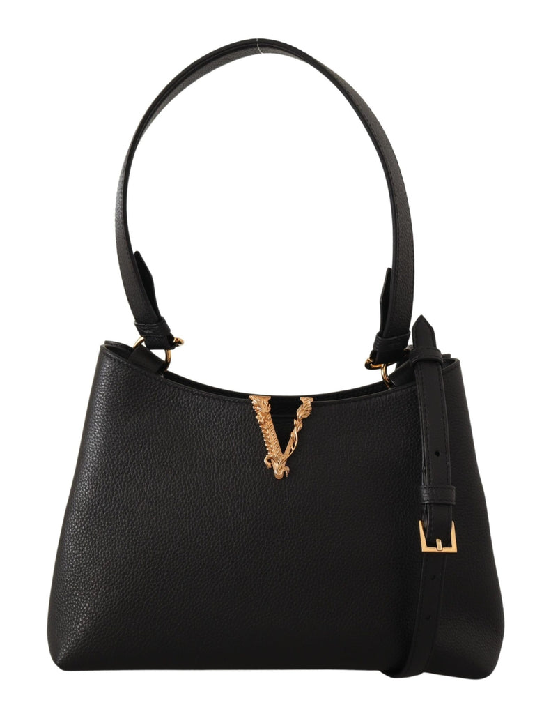 Versace Black Calf Leather Small Hobo Shoulder & Handbag