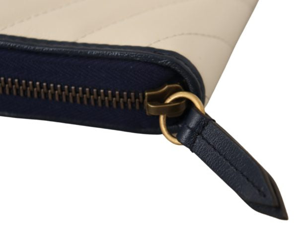 GUCCI White & Blue Leather Marmont GG Torchon Zip Around Wallet