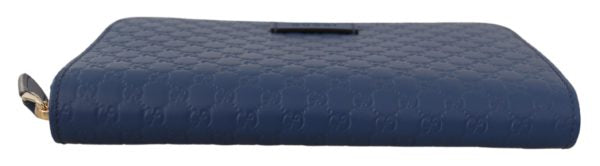 Gucci Blue Leather Micro Guccissima Zip Around Wallet