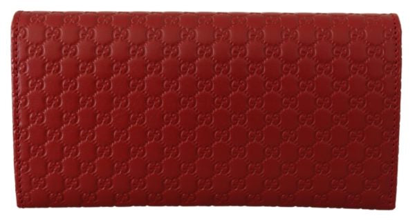 GUCCI Red Leather Micro Guccissima Long Wallet