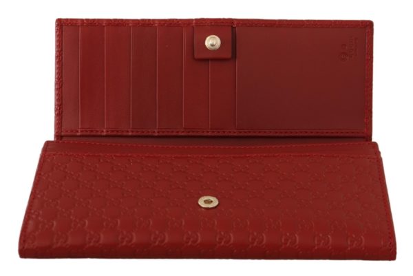 GUCCI Red Leather Micro Guccissima Long Wallet