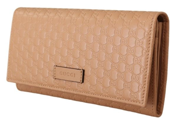 GUCCI Brown Leather Micro Guccissima Long Wallet