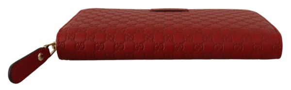 GUCCI Red Leather Micro Guccissima Zip Around Wallet