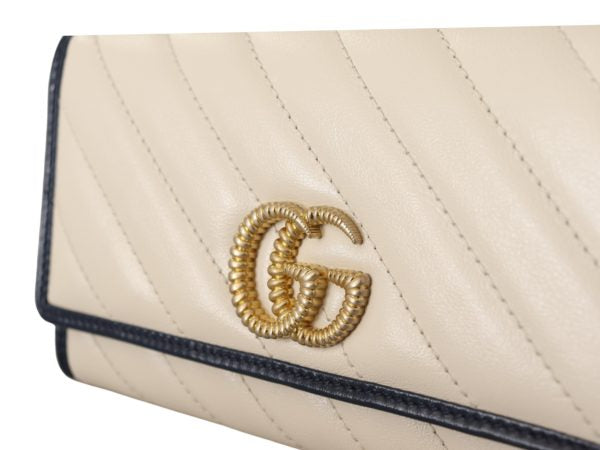 GUCCI White & Blue Leather GG Marmont Wallet Bag