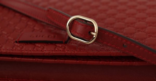 GUCCI Red Calf Leather Micro GG Guccissima Crossbody Bag