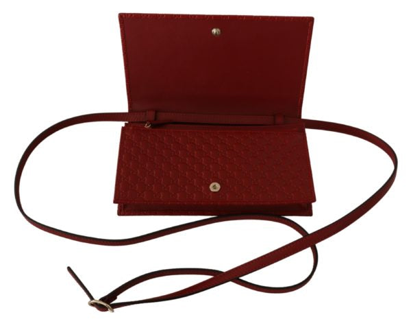 GUCCI Red Calf Leather Micro GG Guccissima Crossbody Bag