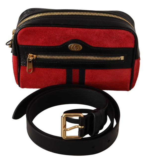 Gucci Hibiscus Red Suede Leather Ophidia Small Belt Bag